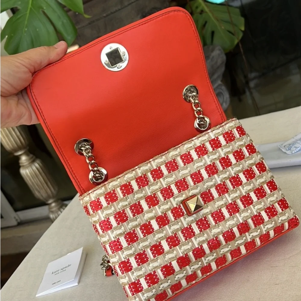 KATE SPADE Natalia small flap straw + leather combo crossbody bag